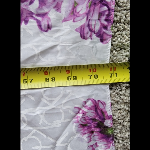 Unique White Women's CK Monogram Purple Flower Printed Polyester Scarf - Picture 7 of 8